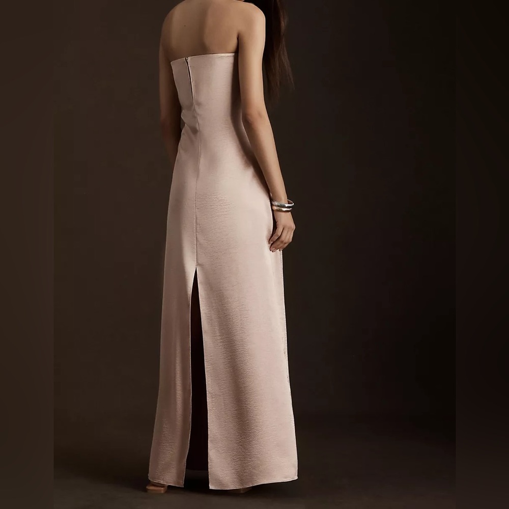 Sachin & Babi Stella Strapless Hammered Back-Slit Satin Gown